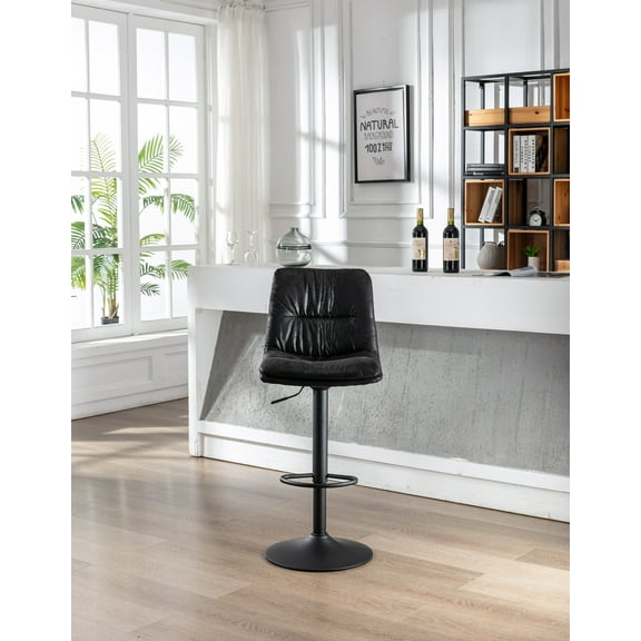 Bar Stools Sets of 2, Adjustable Counter Stools Bar Chairs, Microfiber Fabric Vintage Design Swivel Barstools Air Lift Stools Counter 360 Degree Swivel Seat Top, for Home, Living Room, Bar, S12978