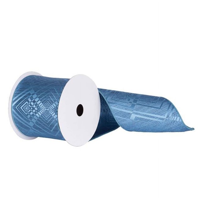 Vickerman Q151286 Blue Geometric Jacquard Ribbon, 6 in. x 10 yard