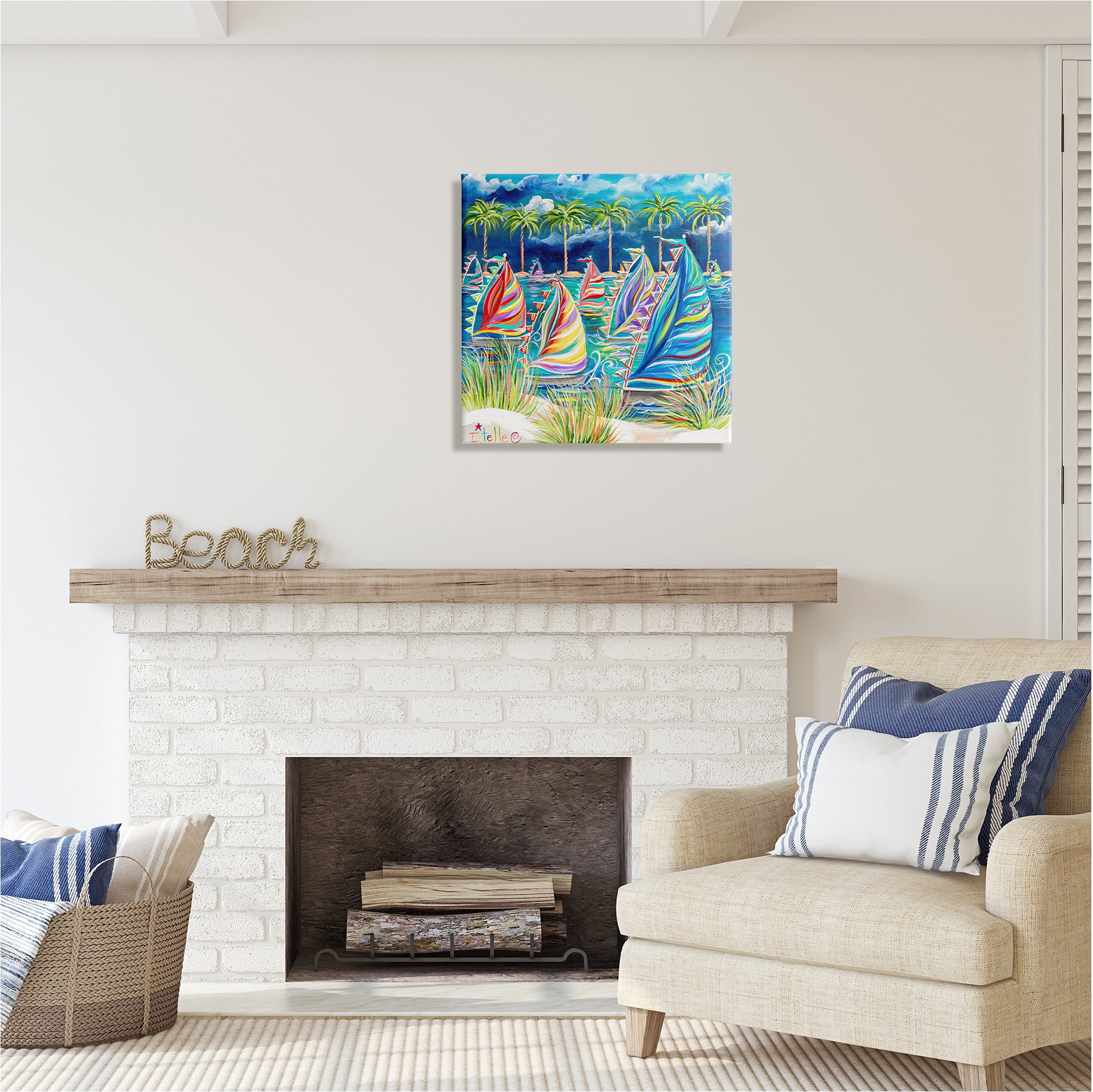 Stupell Industries Tropical Patterned Boats Transportation Painting Gallery Wrapped Canvas Art Print Wall Art, 24 x 24