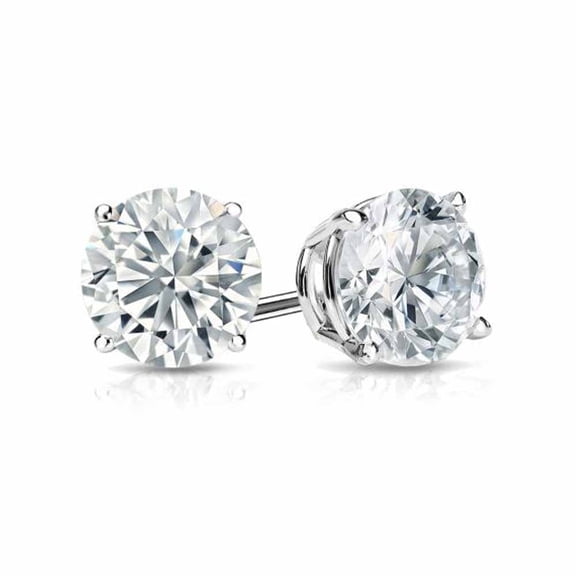 14k White Gold Push Back Round Created Diamond Stud Earrings 3MM Gift for Women Plated by Paris Jewelry