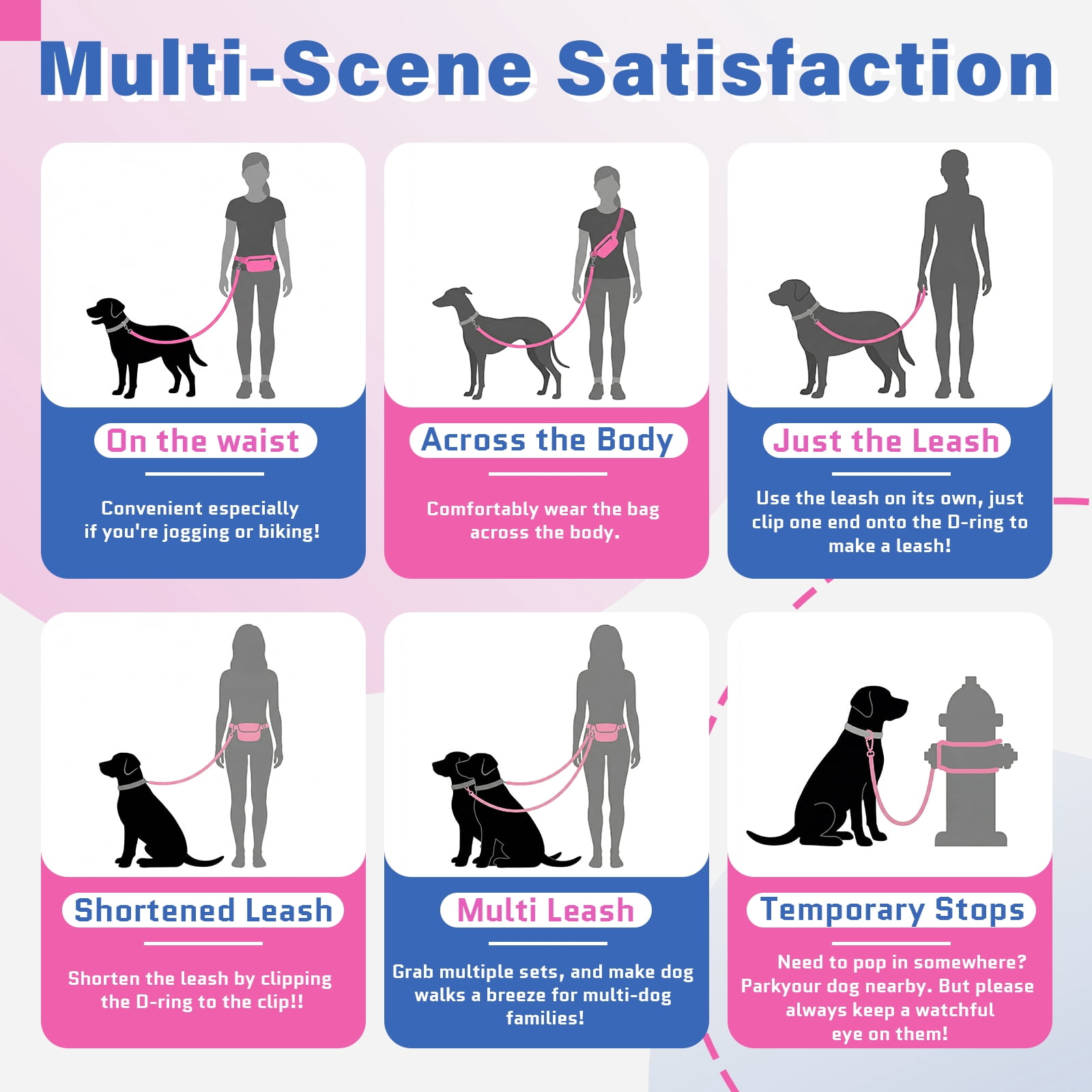 Tirevt Hands-Free Dog Leash: Versatile Color-Block Bungee for Large & Multi-Dog Walking, Modular Tech-Pouch, Sponge-Padded Waist Belt for Running, Hiking & Urban Strolls