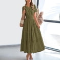 thumbnail image 3 of VIWORLD Women's V-Neck Short Sleeve Pleated Beach Sundress with Pockets Flowy Bohemian Summer Tiered Maxi Dress Army Green，M, 3 of 6