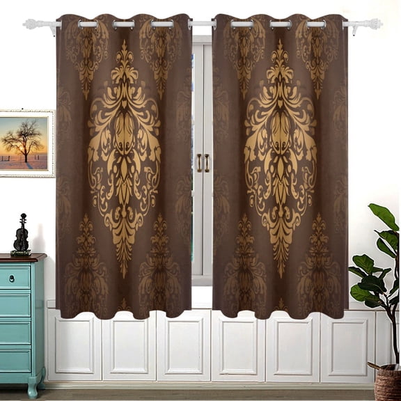 Damask Pattern 63x55in Window Curtain Panels 63x55in 2-Piece Heavy Duty 80% Light Blocking