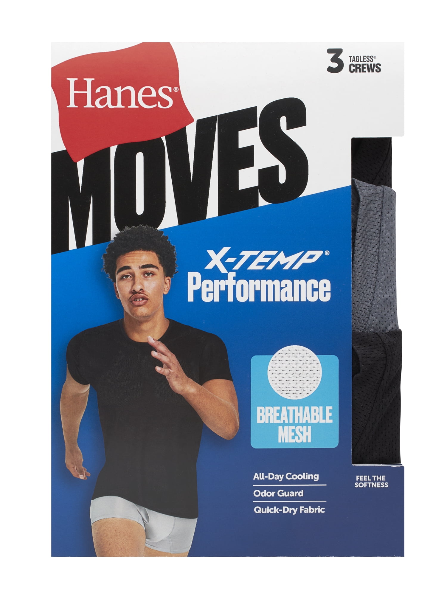 Moves Men’s X-Temp Dyed Mesh Crewneck T-Shirt, Assorted, 3-Pack