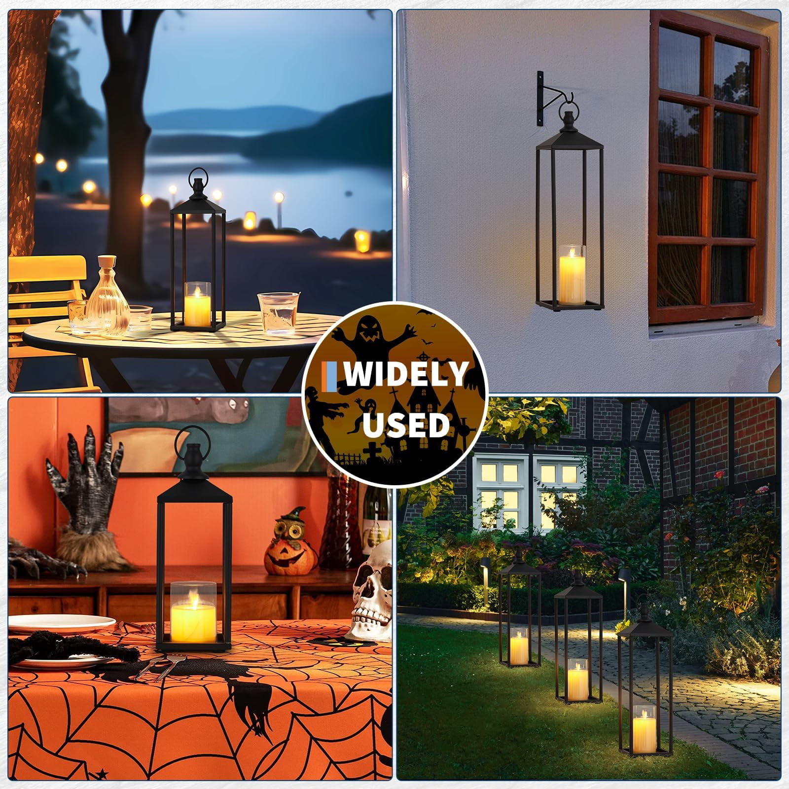 Danolapsi Modern Farmhouse Lantern, 17"+19"+22"  Set of 3 Black Candle Lanterns for Christmas Porch Decor, Outdoor & Indoor Flameless LED Candles with Remote Timer, Patio Garden Floor Decor