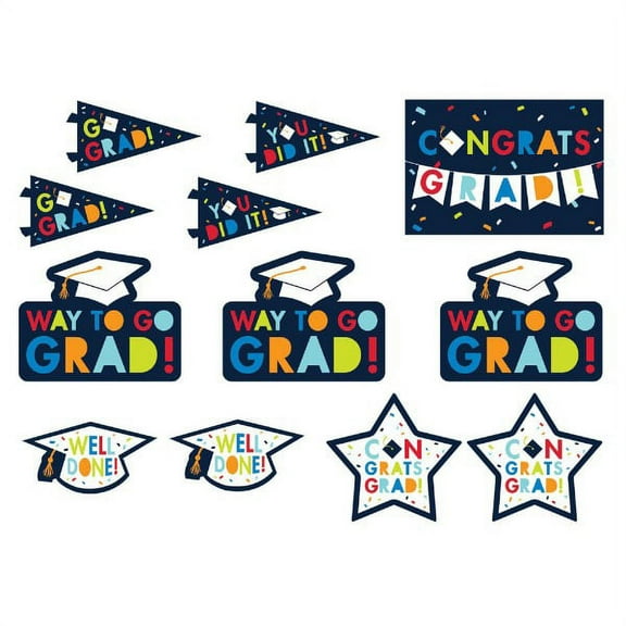 Graduation Colorful Paper Cutouts Decorations (12pc)