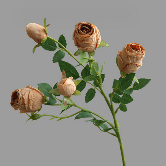 Nvzi 3pcs 5headed Roses Artificial Flowers, Fake flowers, Flores Artificiales Para, Wedding Decor, Brown
