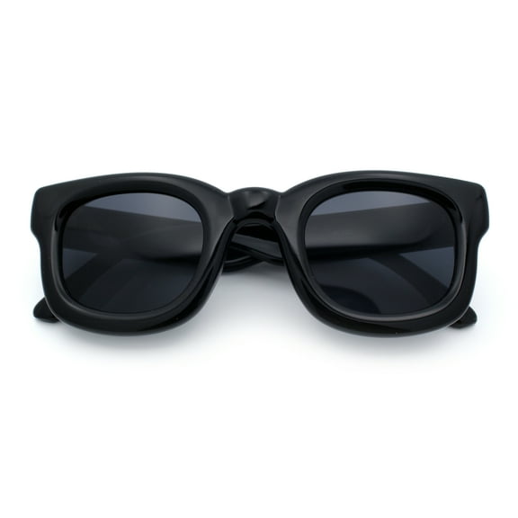 Retro Nostalgic Thick Bubble Plastic Frame Retro Horn Rim Sunglasses All Black