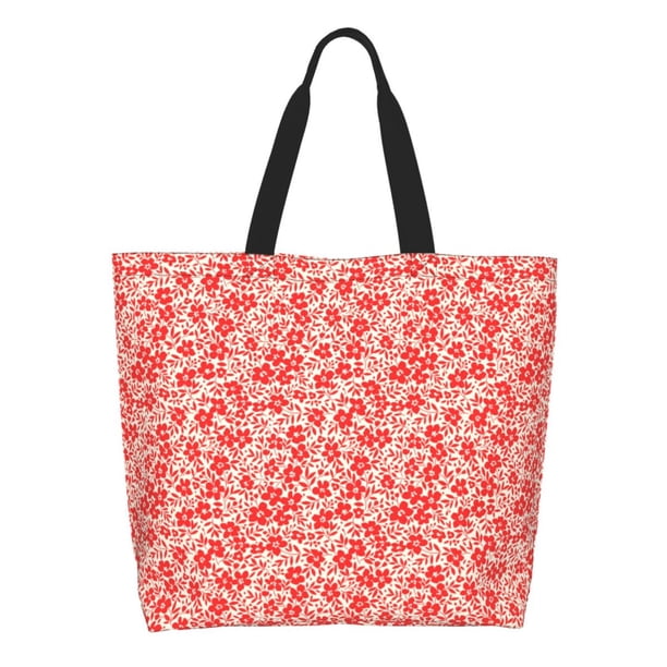 Fotbe Red Pretty Flowers Bolsa Tote Estética de Lona con Estampado para Mujer - Bolsa Reutilizable de Hombro Casual para Vacaciones, Compras, Trabajo y Gimnasio