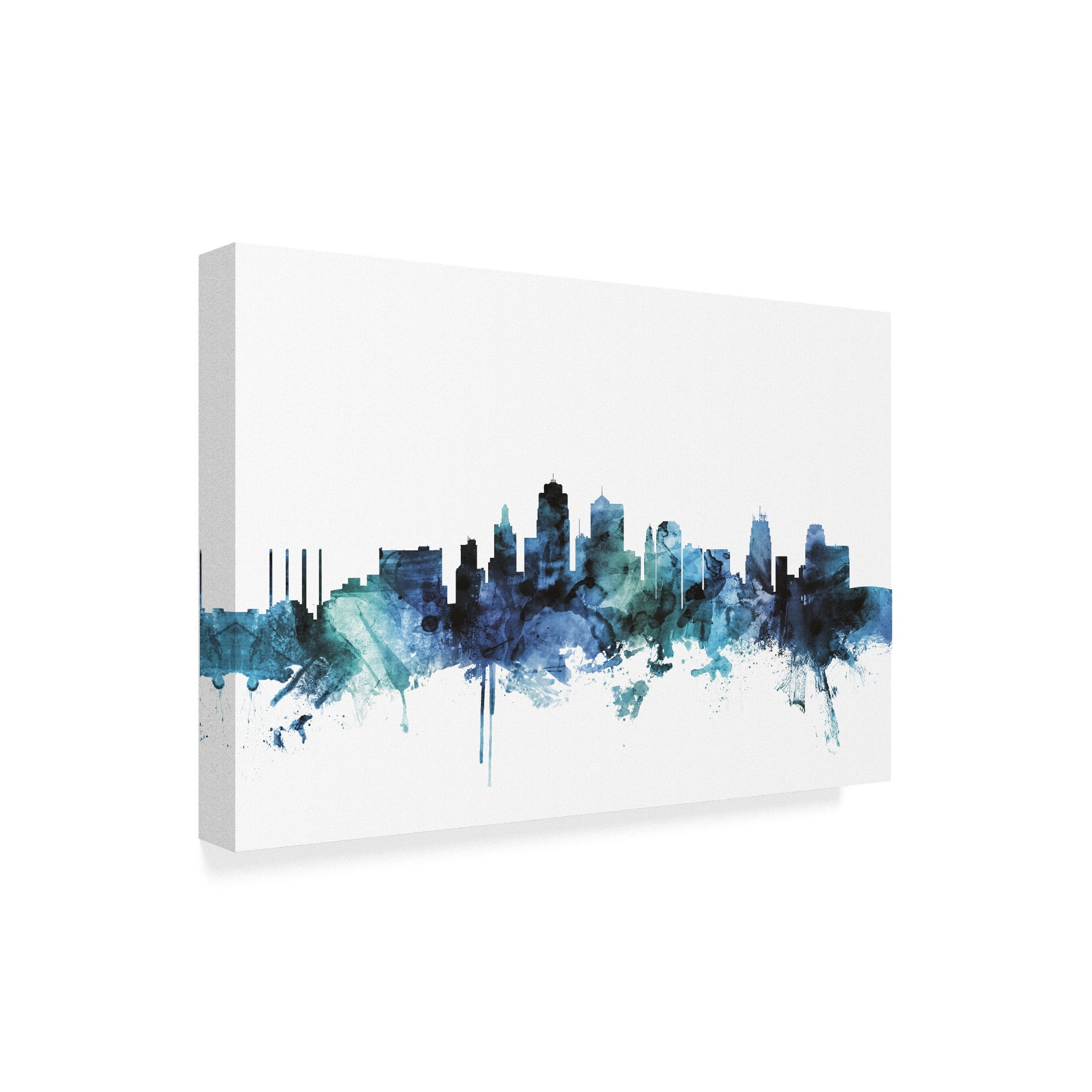Trademark Fine Art 'Kansas City Missouri Blue Teal Skyline' Canvas Art by Michael Tompsett