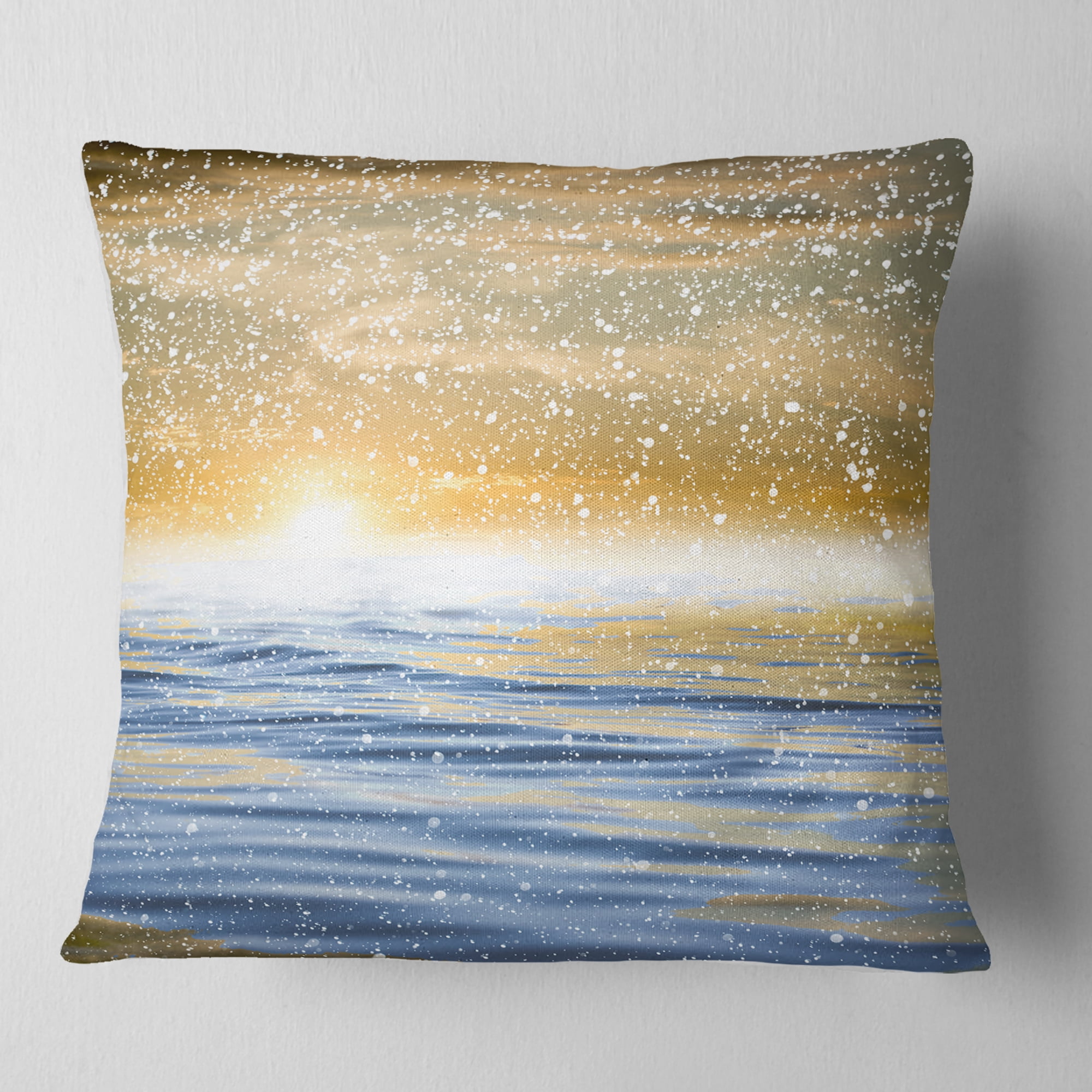 Designart Sunset Over the Sea with Snow - Skyline Photography Throw Pillow - 16x16