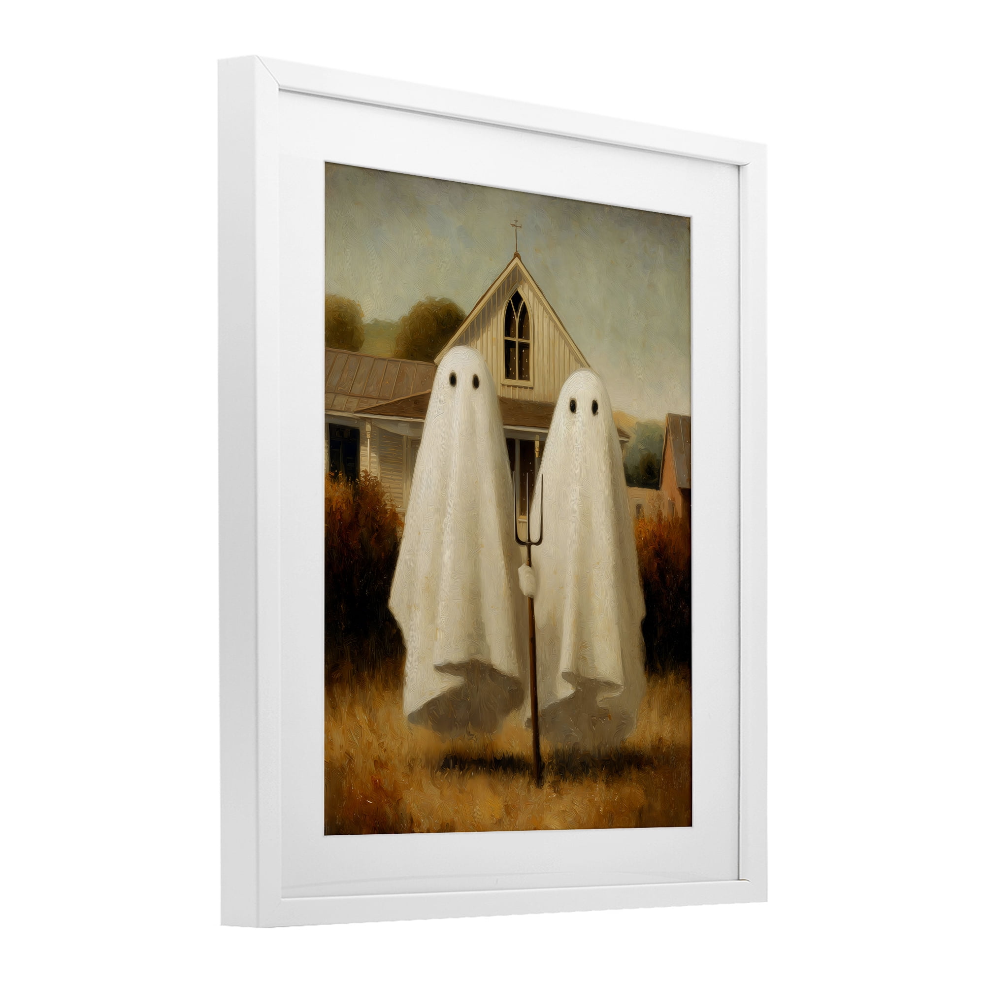 American Gothic Ghosts White Framed Print Under Glass, design by Arlington Prints