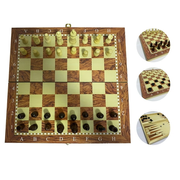 Portable 3-in-1 Chess Set Folding Wooden Chess Board Games Chess Checkers Backgammon Fun Game Entertainment