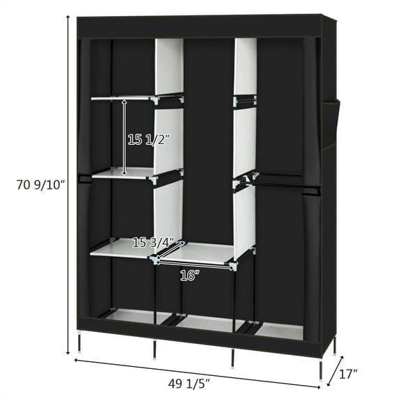 Closet Organizer for Bedroom, Wardrobe Rack for Home, Black 71" Portable Closet Wardrobe Clothes Rack Storage Organizer with Shelf