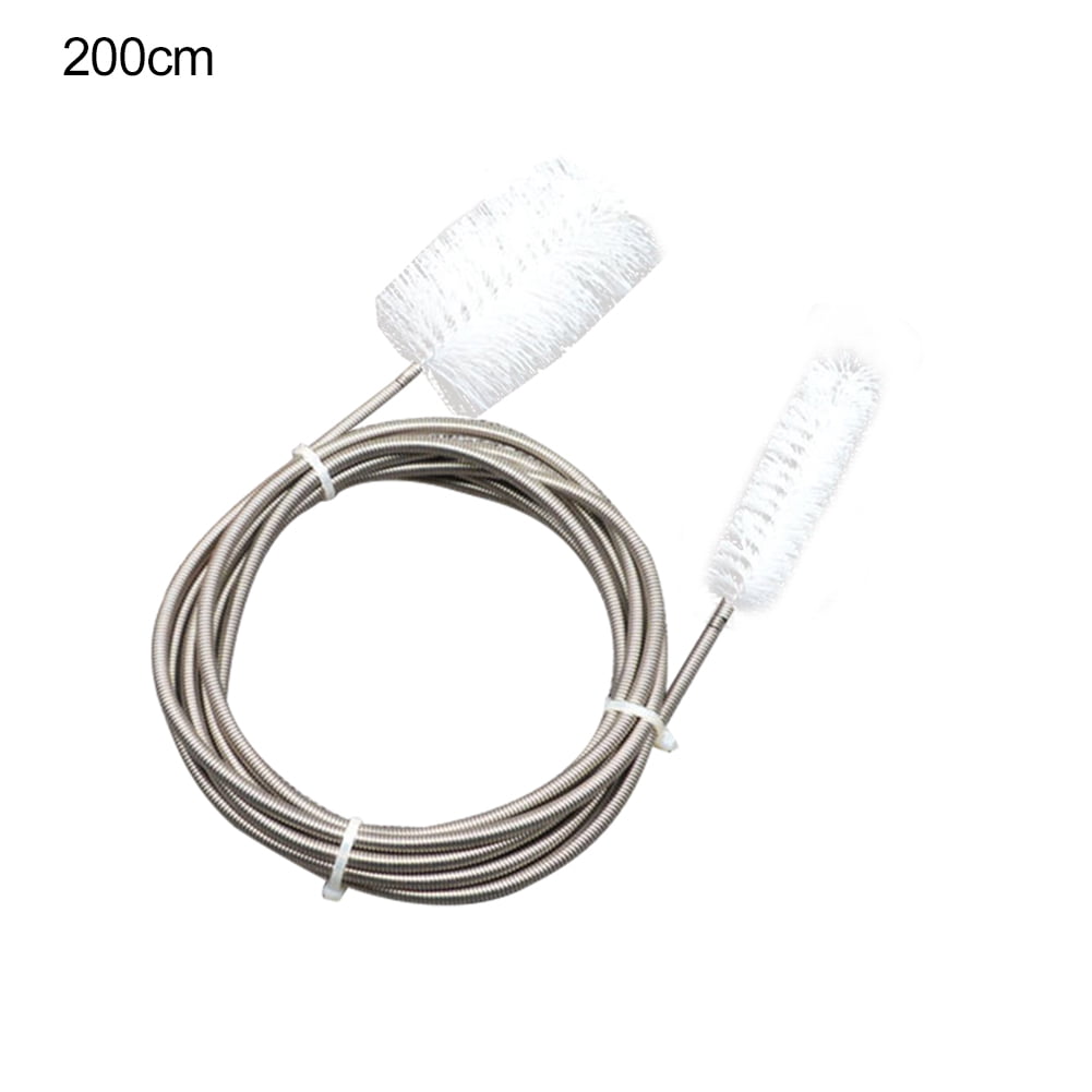 Flexible Drain Brush Stainless Steel Spring Elastic Hose Nylon Hair