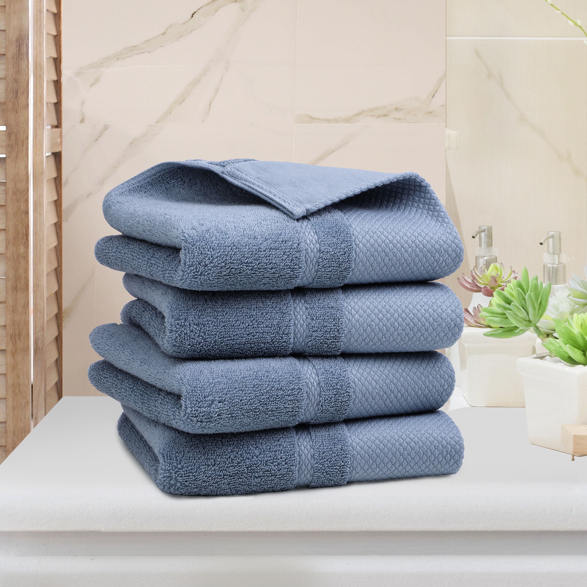 Unique Bargains Cotton 600 GSM Absorbent Bath Towel Set 27 x 54 Misty  Rose 4 Pcs