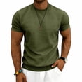 thumbnail image 2 of Men's Crewneck T-Shirts with Short Sleeve Summer Casual Stretchy Shirt Textured Jacquard Tops Size M-3XL Army Green, 2 of 7