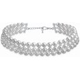 thumbnail image 1 of Collier Ras du Cou Noué à la Main 3 Rangées Grand Gris Rose Blanc Simulé Perle pour Femmes Adolescentes Bal Mariage, 1 of 5
