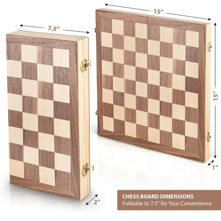 Wooden Chess & Checkers Game Board Set. Large 15x15 Wood Classic Unique  Portable Travel Sets. Ajedrez: Buy Online at Best Price in Egypt - Souq is  now