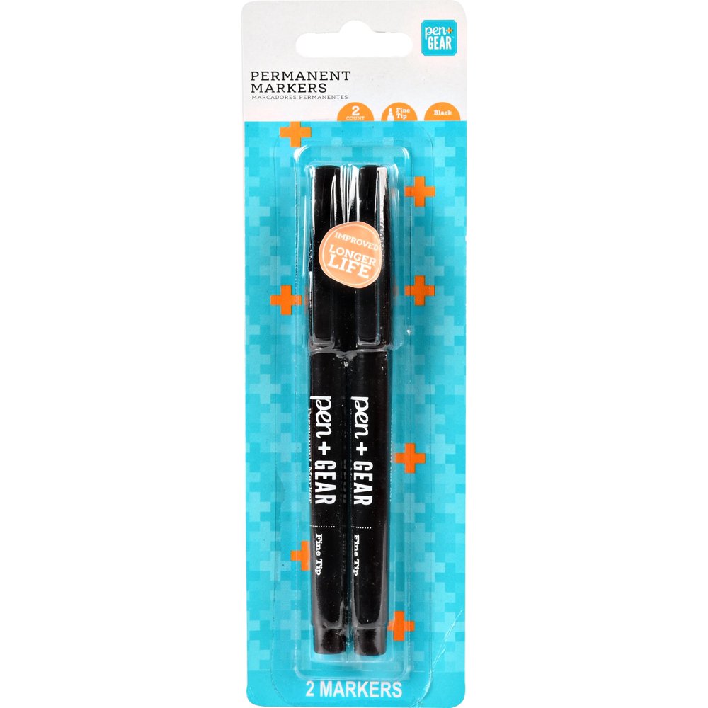 Pen + Gear Permanent Marker, Ultra Fine Tip, Black Ink, 2 Count