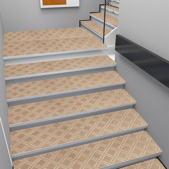 HOARBOEG 15 Pack Anti Slip Carpet Stair Tread Staircase anti-slip mats | 7.4” x 21.6” | Removable and Washable Runners for Stairs with Non Slip Adhesive Free Rubber Backing, Khaki