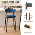 thumbnail image 3 of ClinQ 29 Inch Counter Height Bar Stools Set of 3, Upholstered Fabric Kitchen Island Stools with Rubber Wood Legs, Backrest and Gold Footrest, Blue, 3 of 10