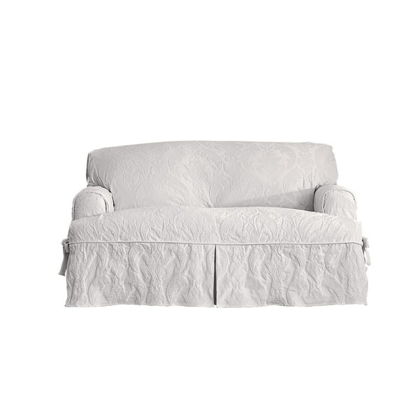 SureFit Matelasse Damask Furniture cover, Loveseat T-cushion, White