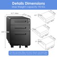 thumbnail image 2 of 3-Drawer Steel Mobile Office File Cabinet with Lock, 23.6" Deep Under Desk Vertical Filing Cabinet for Hanging Letters, Legal and A4 Files, 2 of 10