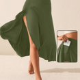 thumbnail image 2 of Yucgh Women's Solid Color High Waist Slit Midi Skirt, Elegant Bodycon Maxi Skirt, Slim Fit Casual Skirt with Side Split,Dark Green,2XL, 2 of 5