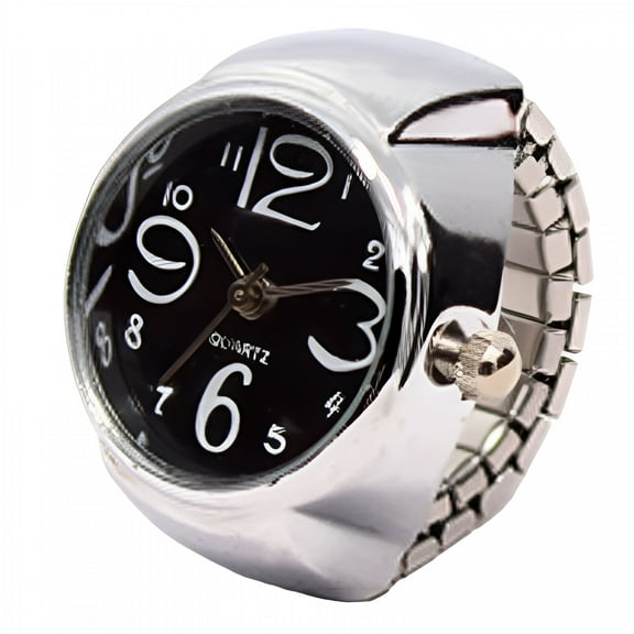 DESIGNICE Finger Ring Watch Multifunctional Decorative Alloy Time Display Jewelry Accessories for Women, Black