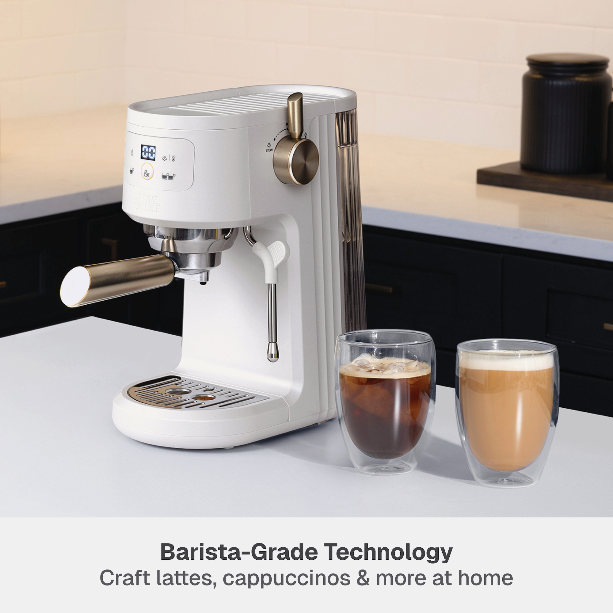 Thyme & Table Barista Mini Espresso Machine, Sand White photo 3
