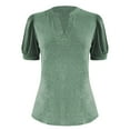 thumbnail image 5 of Delayuji Women Casual V Neck T Shirts Loose Puff Short Sleeve Tops Tunic Blouses Green Xxl Cotton Short Sleeve Shirts for Women, 5 of 5