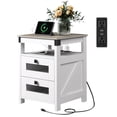 thumbnail image 7 of GALAXHERO Nightstand with Charging Station, Farmhouse End Table, Bed Side Table with 2 Storage Drawers and Open Shelf, Wood Rustic Nightstands for Bedroom, White and Greige, 7 of 7