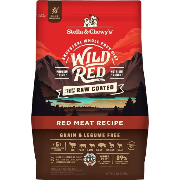 Stella & Chewy's Wild Red Raw Coated Kibble for Dogs - Grain & Legume Free Red Meat Recipe - 3.5 Pound Bag