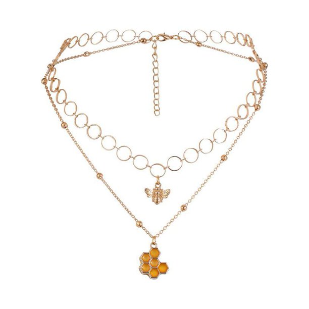 Moda hueco círculo collares abeja colgante doble capa gargantillas joyería