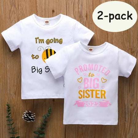 

URMAGIC 2-Pack Toddler Baby Girls Short Sleeve T-shirt Big Sister Printed Tee