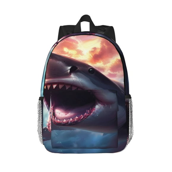 Saiise Dramatic Shark Attack 15in Lightweight Student Backpack Water Resistant School Laptop Bag Travel Daypack Padded Straps Ergonomic Bookbag Compact 11.8x15.4in