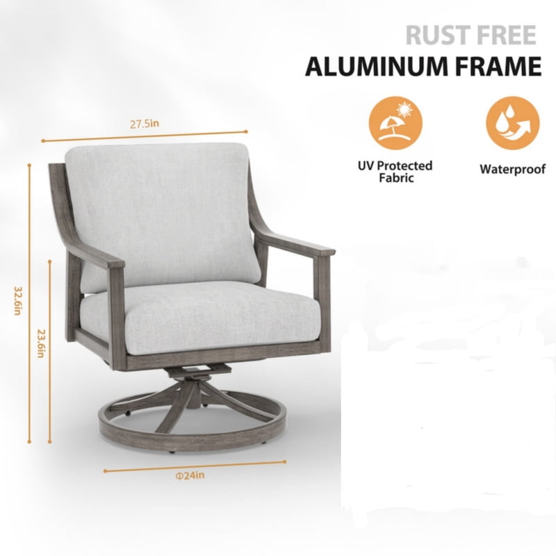 T-Patio Aluminum Outdoor Swivel Lounge Chairs, Patio Furniture Armchair, Grey, Set of 1