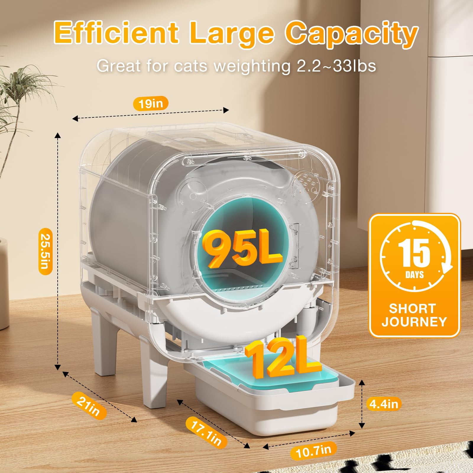 Automatic Litter Box, 4 in 1 Security-System Self Cleaning Litter Box Robot, 75L+12L Extra Large Space for Multiple Cats, APP Control, 1 Free Cat Litter-Mat, 3 Rolls Cats Waste Bag Liners