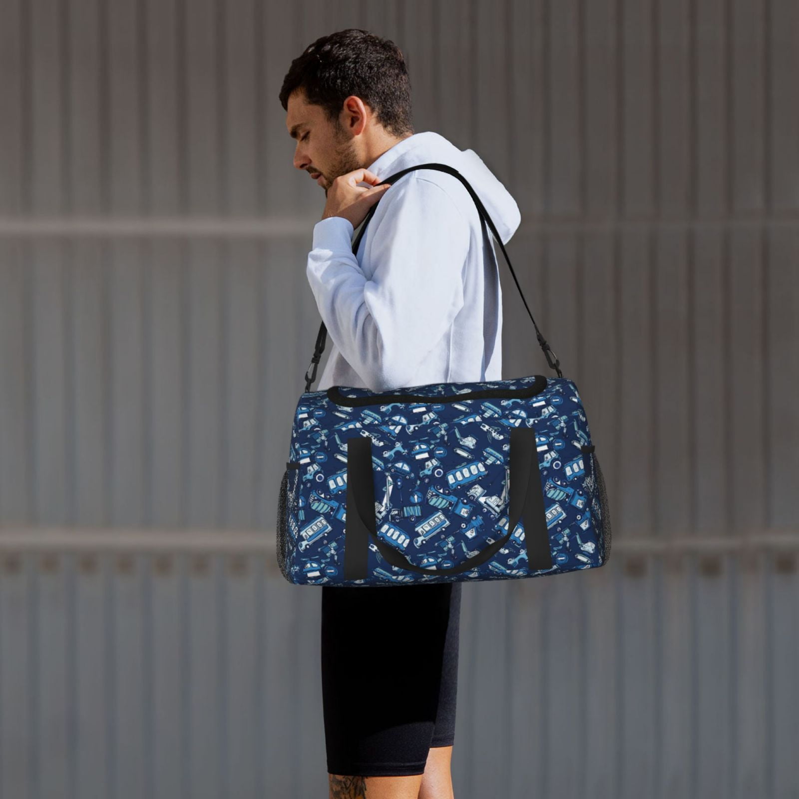 Fuzoiu Blue Bus Print Travel Duffle Bag,Carry On Tote Bags,Duffel Bag,Sport Gym Bag, Hospital Bag for Labor and Delivery, Overnight Bag,Luggage Bag