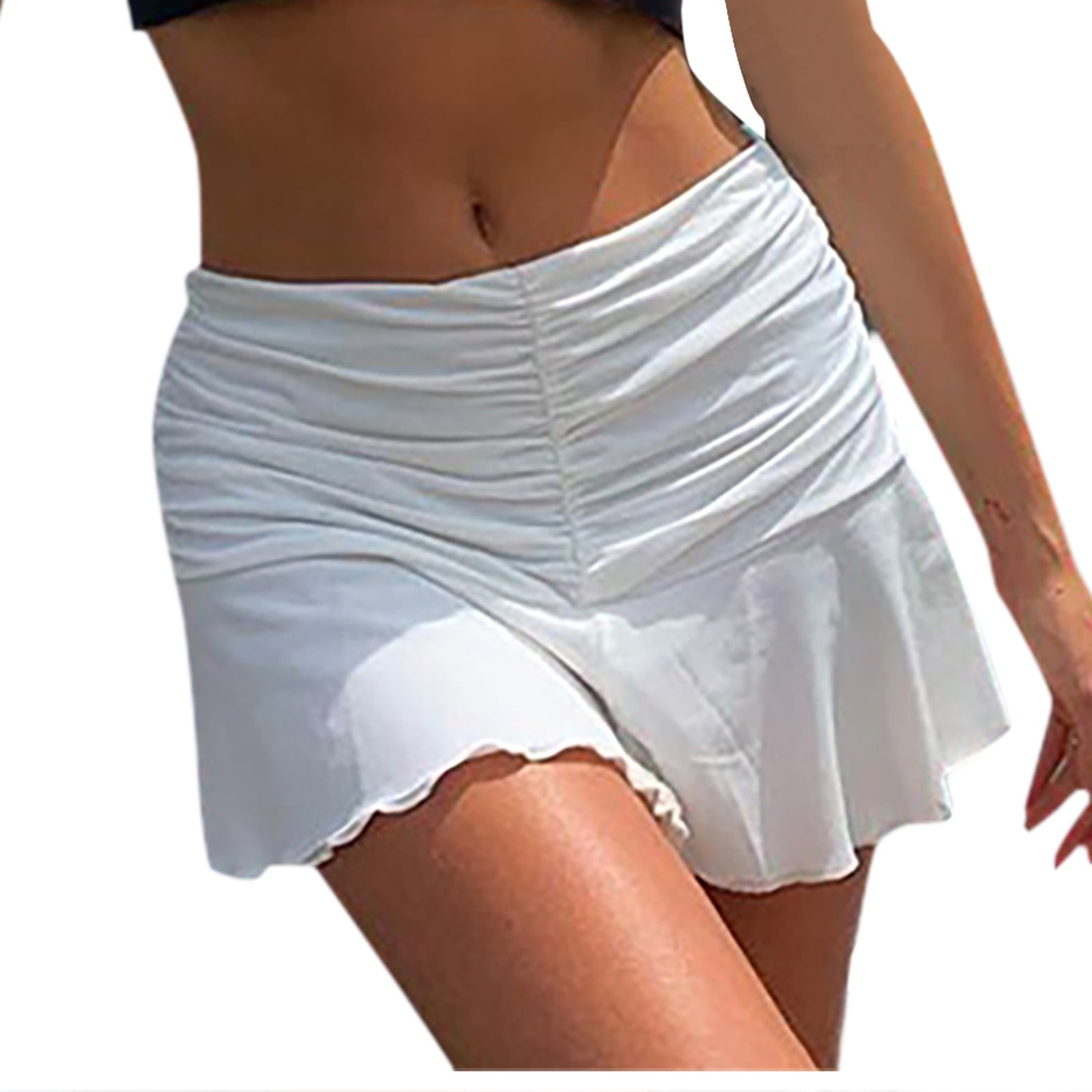VNDFLAG Women's High Waist Ruched Ruffle Bodycon Mini Skirt Girls Cute Tight Mermaid Short Skirts 