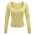 thumbnail image 5 of KHONTS Women's Long Sleeve V-Neck T Shirts Slim Fit Basic Fall Crop Tops Seamed Going out Tops Yellow XL, 5 of 5