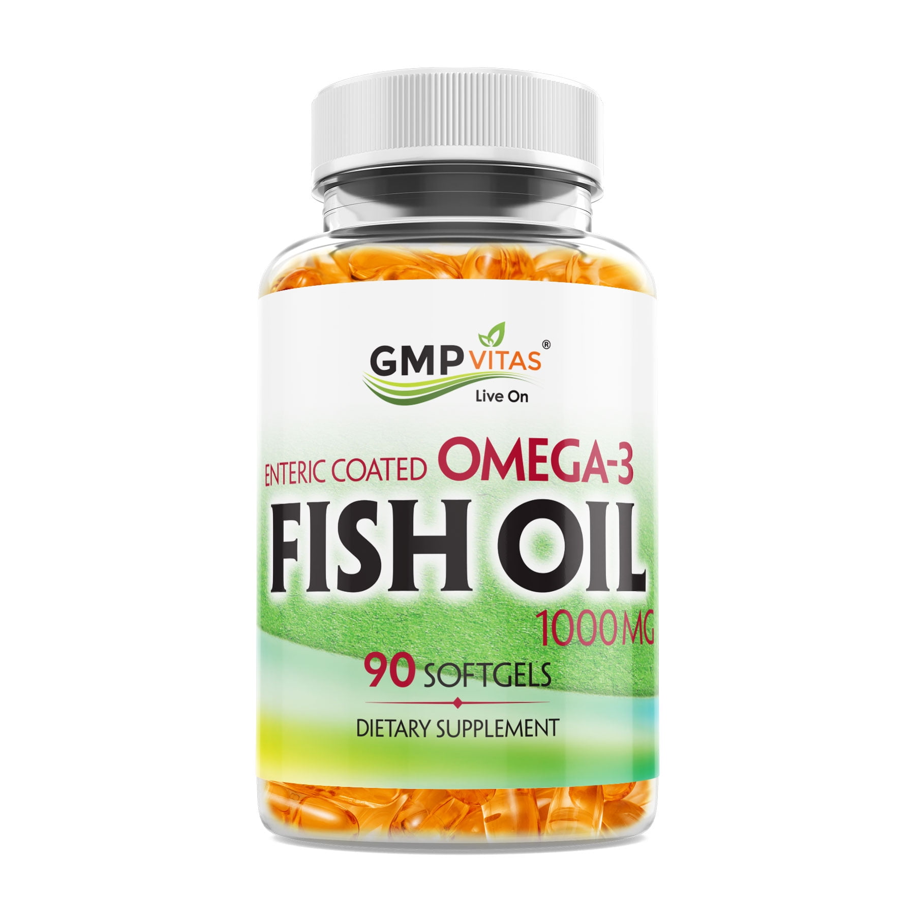 GMP Vitas Enteric Coated Omega-3 Fish Oil rich EPA & DHA Source, 1000 mg, 90 Softgels