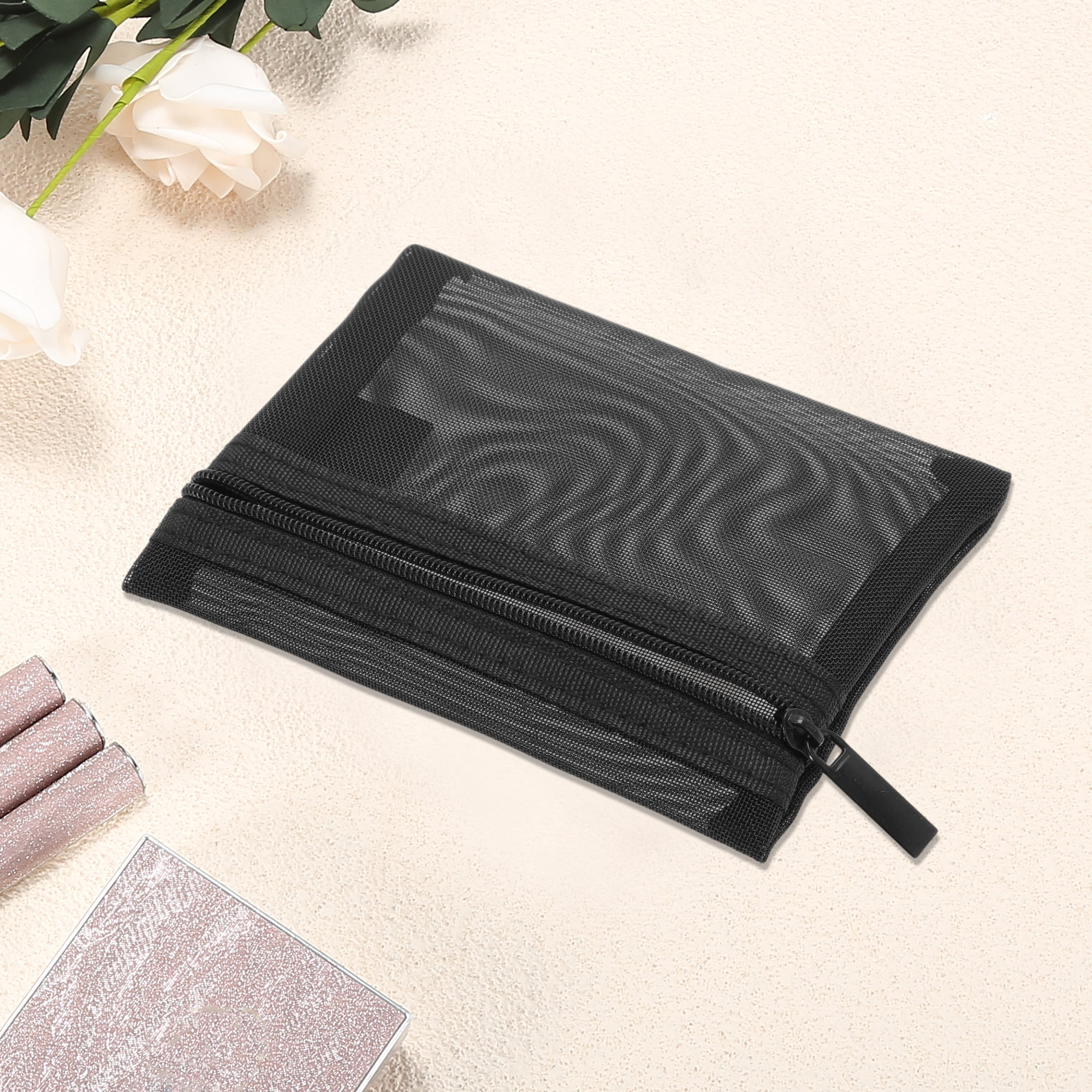 Unique Bargains 1Pc Portable Zipper Storage Makeup Bag for Toiletry Black Small