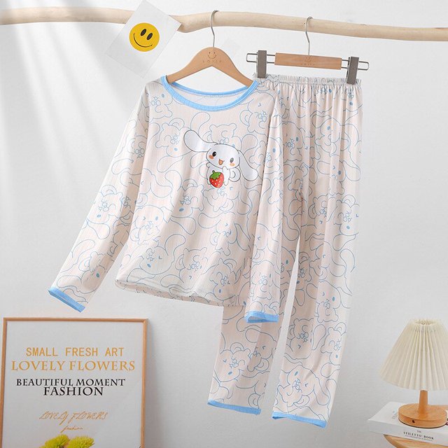 Pijama de Anime Sanrio Cinnamoroll Kuromi My Melody para niños, cárdigan informal de manga larga con cuello vuelto, ropa de dormir para niñas, primavera y verano