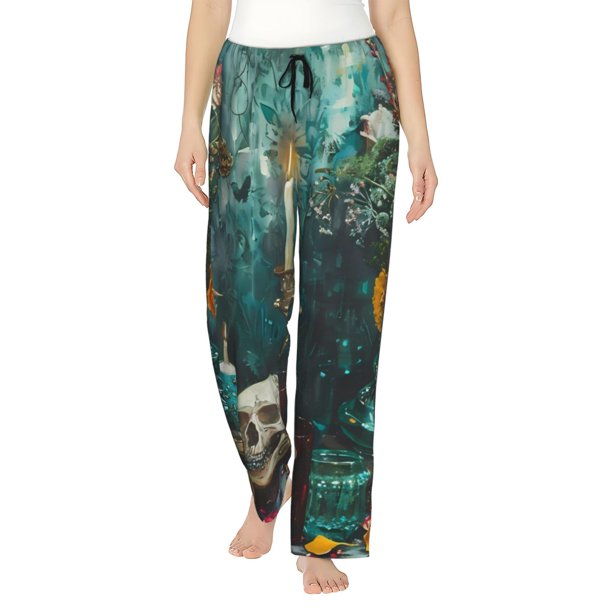 Fotbe Baroque Floral Still Life Pantalones de Pijama para Mujer, Pantalones de Dormir, Pantalones Pj con Cordón y Bolsillos-Small