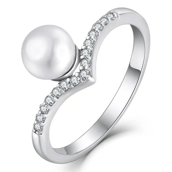 Round Button Natural Pearl and Lab Diamond Wedding Ring in 925 Sterling Silver - Elegant and Timeless Jewelry for Special Occasions