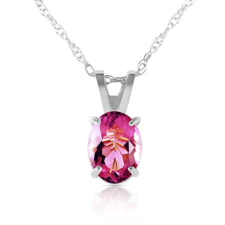 Galaxy Gold 14K Solid Gold Natural Pink Topaz Oval Cut Pendant Necklace for Women - White Gold Fine Jewelry