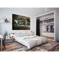 thumbnail image 2 of Mudket Leopard on Teal Floral Vintage Carved Sofa Canvas Wall Art, French Country Wall Pictures for Living Room Print for Apartment Home Decor , Framed Ready to Hang - 12"L x 8"W, 2 of 9