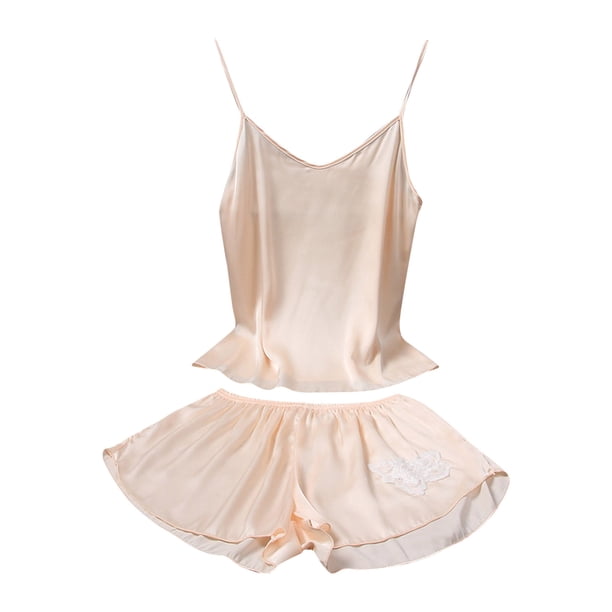 Gibobby Pijama De Mujer Mujeres Casual Sexy Home Thin Suspender Chaleco Pijamas de dos piezas Traje de pijamas(Caqui,M)
